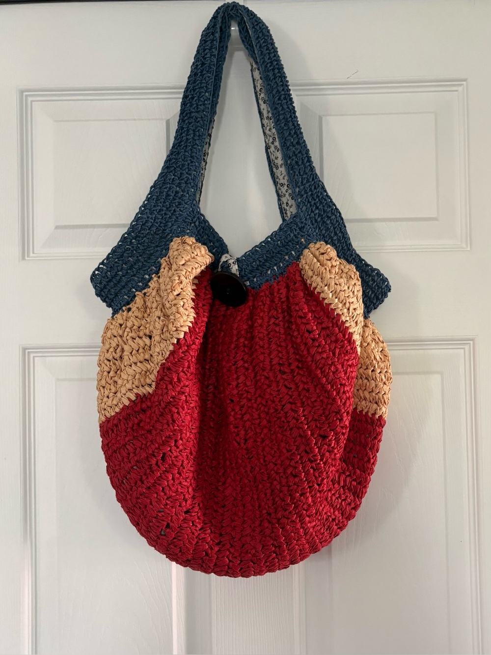 ANTHROPOLOGIE RAFFIA BAG PURSE MULTI COLOR WITH FLOWER PRINT LINED BUTTON CLOSE
